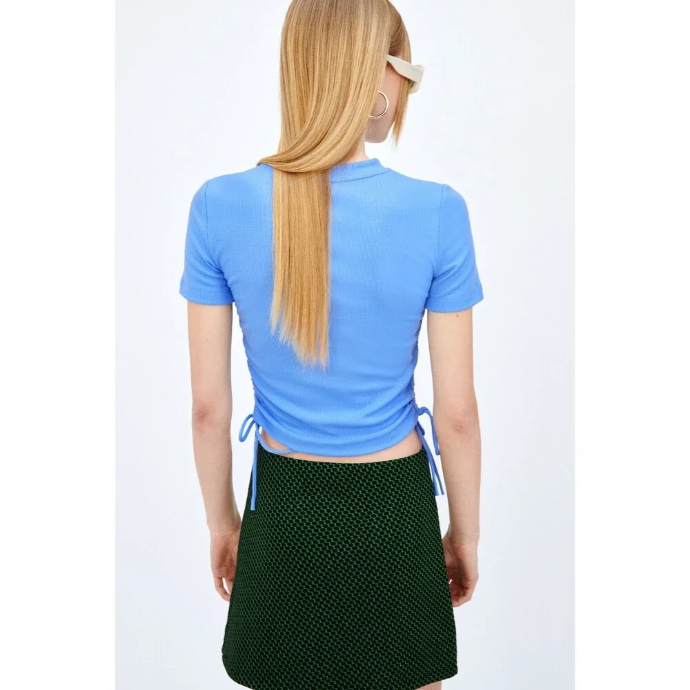 Zara Ruched Ribbed Top Blue - Picture 3 of 13